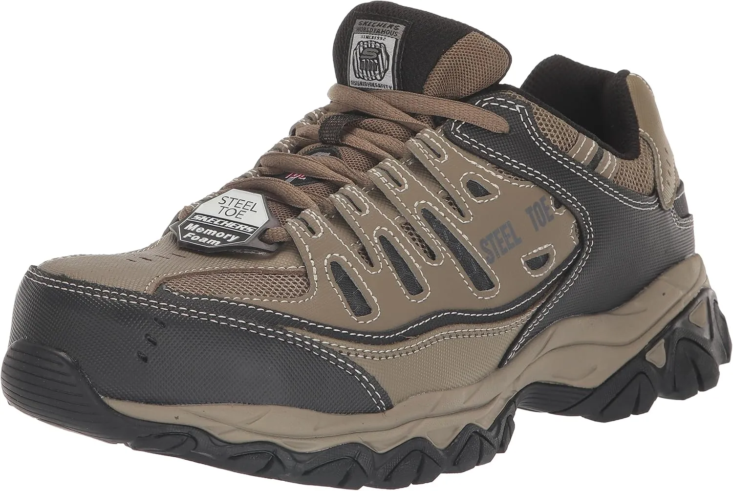 Skechers Men's Cankton Steel Toe Construction Shoe – Electrical Hazard Rated, Memory Foam, Pebble/Black, 10.5