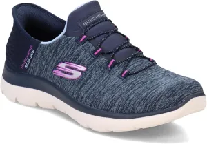 Skechers Women's Summits Hands-Free Slip-Ins – Memory Foam Insole, Heel Pillow, Vegan Materials Sneaker, Navy Purple, 8.5