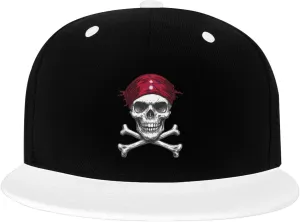 Skull Flag Nepal Color-Block Flat Brim Snapback Cap for Men & Women, Adjustable Hip-Hop Hat White