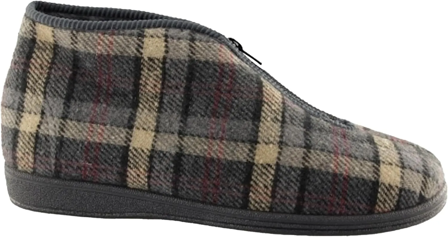 Sleepers Mens Jed II Thermal Zip Check Bootee Slippers