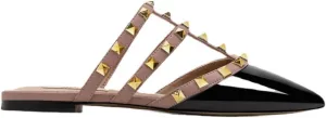 Slip-On Half Slippers for Women,Pointed-Toe,Glossy Patent Leather,Decorative Studs, Breathable Insole,Flat Chunky Heel