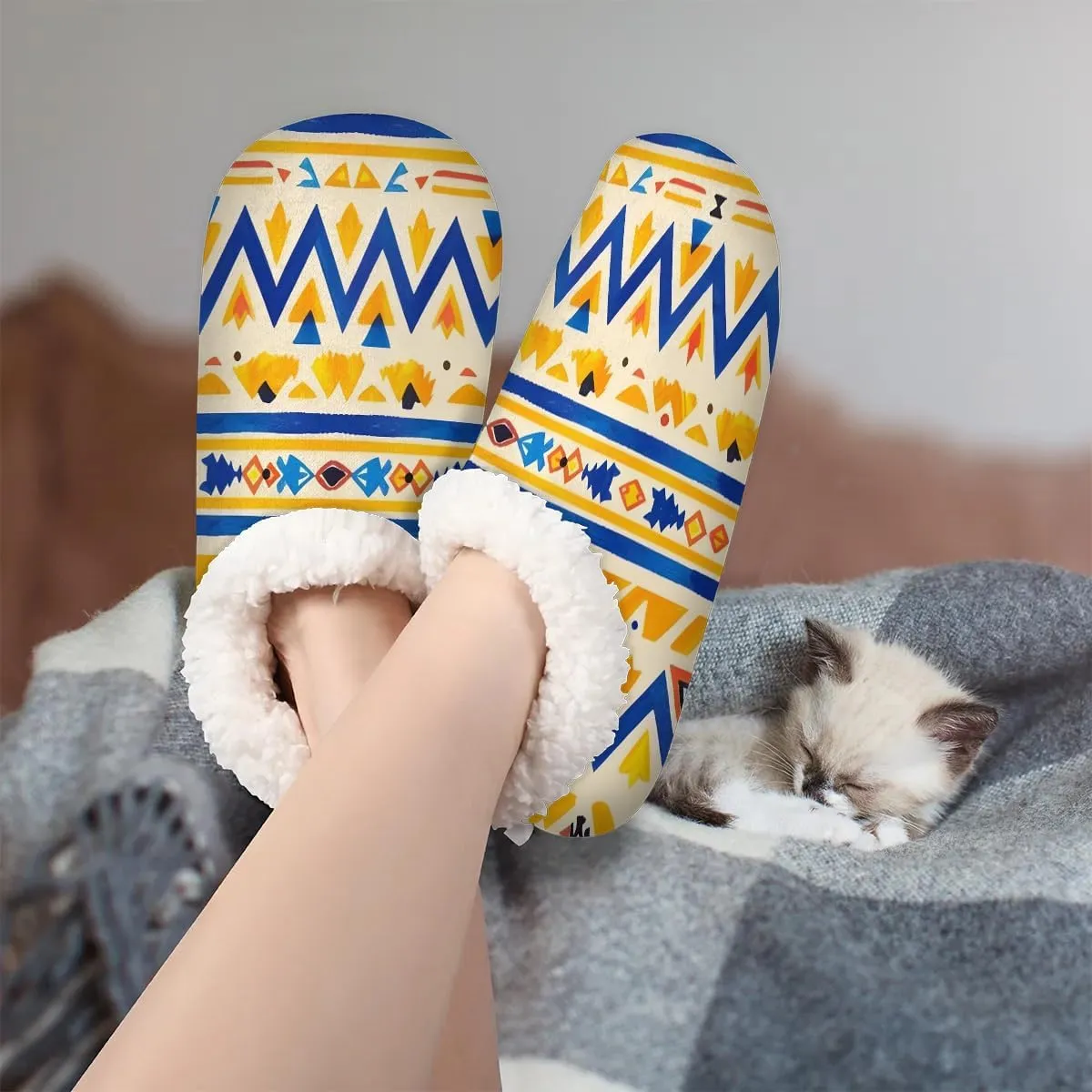 Slippers for Women Ethnic Mandala Teal Warm Soft Cozy Warm House Slipper With Fuzzy Closed Back Anti-Slip Memory Foam Non Slip Sole for Indoor Bedroom Winter Ladies Shoes