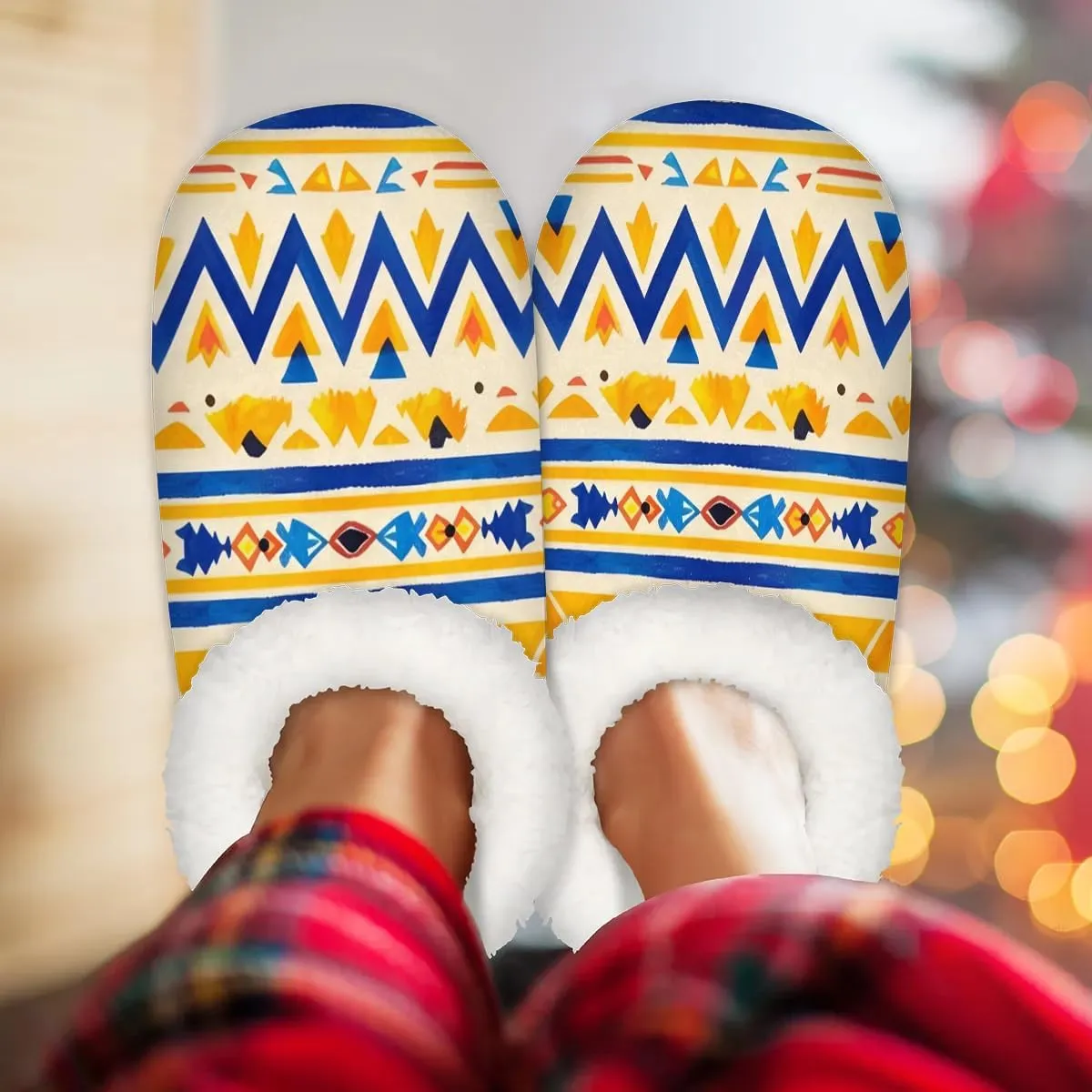 Slippers for Women Ethnic Mandala Teal Warm Soft Cozy Warm House Slipper With Fuzzy Closed Back Anti-Slip Memory Foam Non Slip Sole for Indoor Bedroom Winter Ladies Shoes