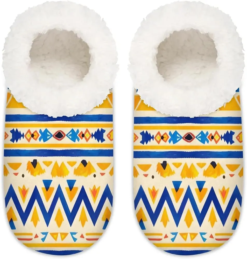 Slippers for Women Ethnic Mandala Teal Warm Soft Cozy Warm House Slipper With Fuzzy Closed Back Anti-Slip Memory Foam Non Slip Sole for Indoor Bedroom Winter Ladies Shoes