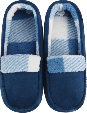 Snoozies Alpine Plaid House Slippers for Men, Non-Skid Soft Sole Slippers for Men, Warm Sherpa Fleece-Lined Indoor Slippers