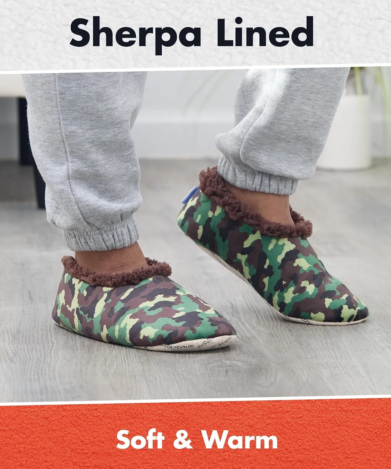 Snoozies Mens Slippers Indoor Plaid, Cord, or Camo, Sherpa Fleece-Lined Slippers Socks Non-Skid, Mens House Shoes, Male Gifts
