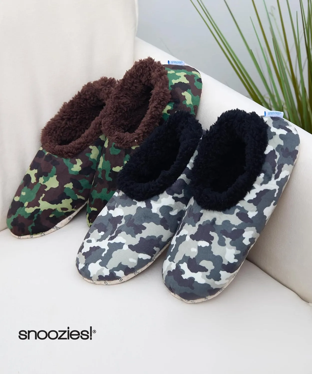 Snoozies Mens Slippers Indoor Plaid, Cord, or Camo, Sherpa Fleece-Lined Slippers Socks Non-Skid, Mens House Shoes, Male Gifts