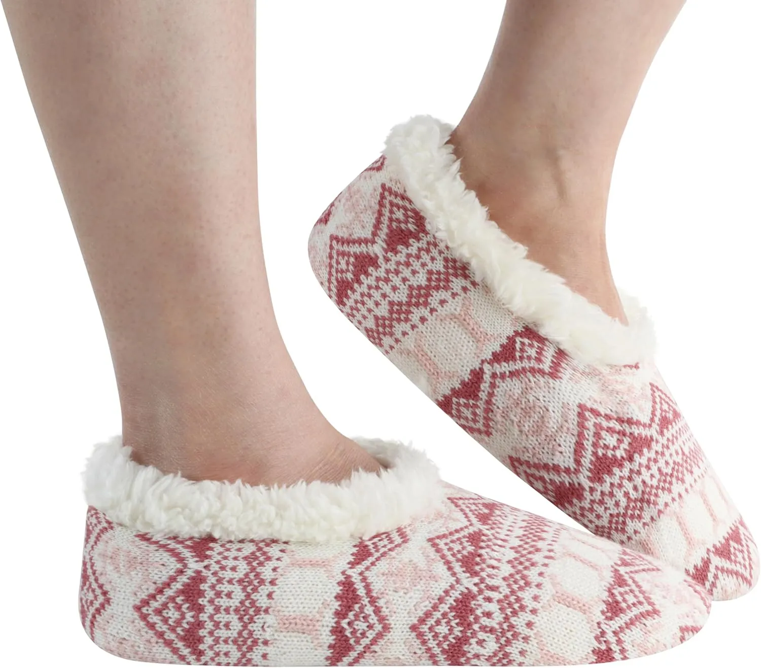 Snoozies Nordic Sherpa-Lined Cozy Slipper Socks for Women Indoor, Womens Warm Slippers for Winter, Soft Slippers for Women