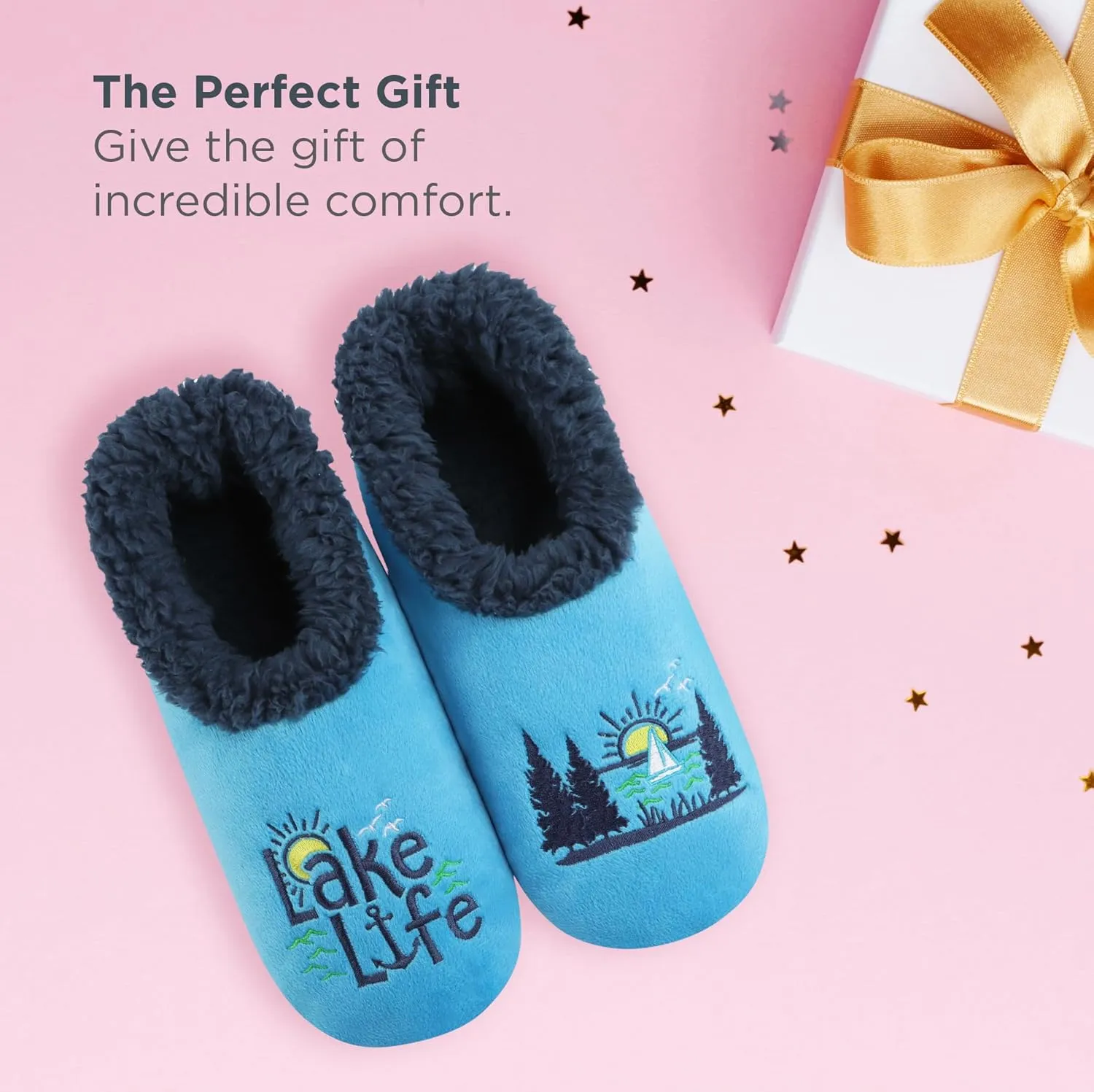 Snoozies Pairable Slipper Socks - Funny House Slippers for Women, Non-Slip Fuzzy Slipper Socks - Happy Camper