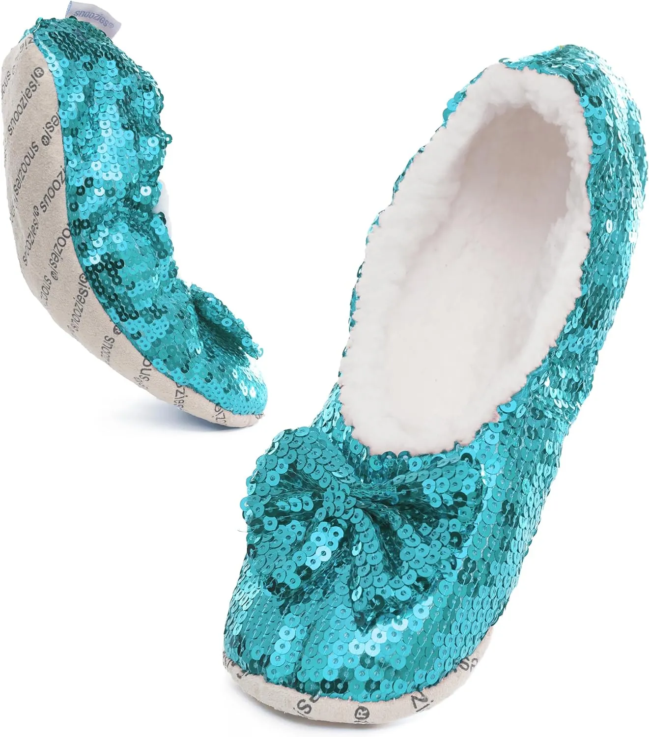 Snoozies Sequin Slippers for Women Indoor with Sherpa Lining, Womens Slipper Socks with Grips
