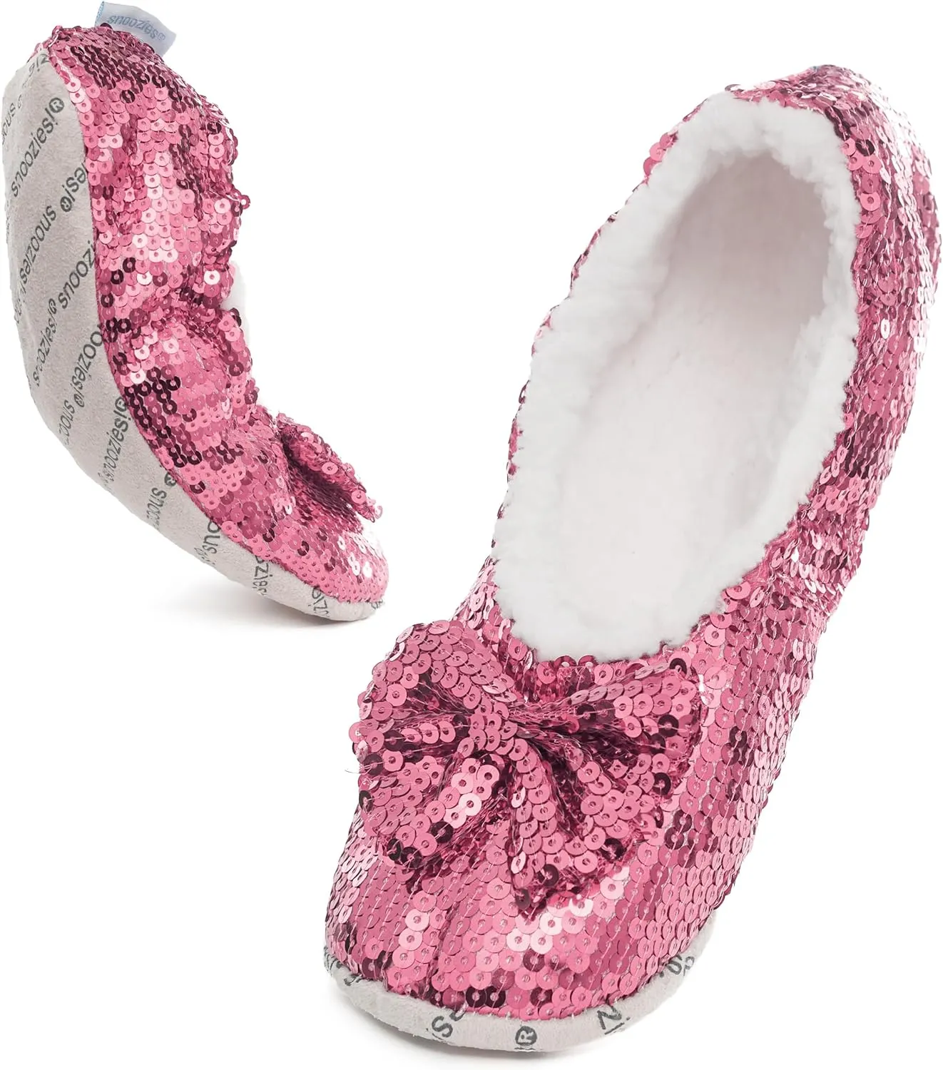 Snoozies Sequin Slippers for Women Indoor with Sherpa Lining, Womens Slipper Socks with Grips