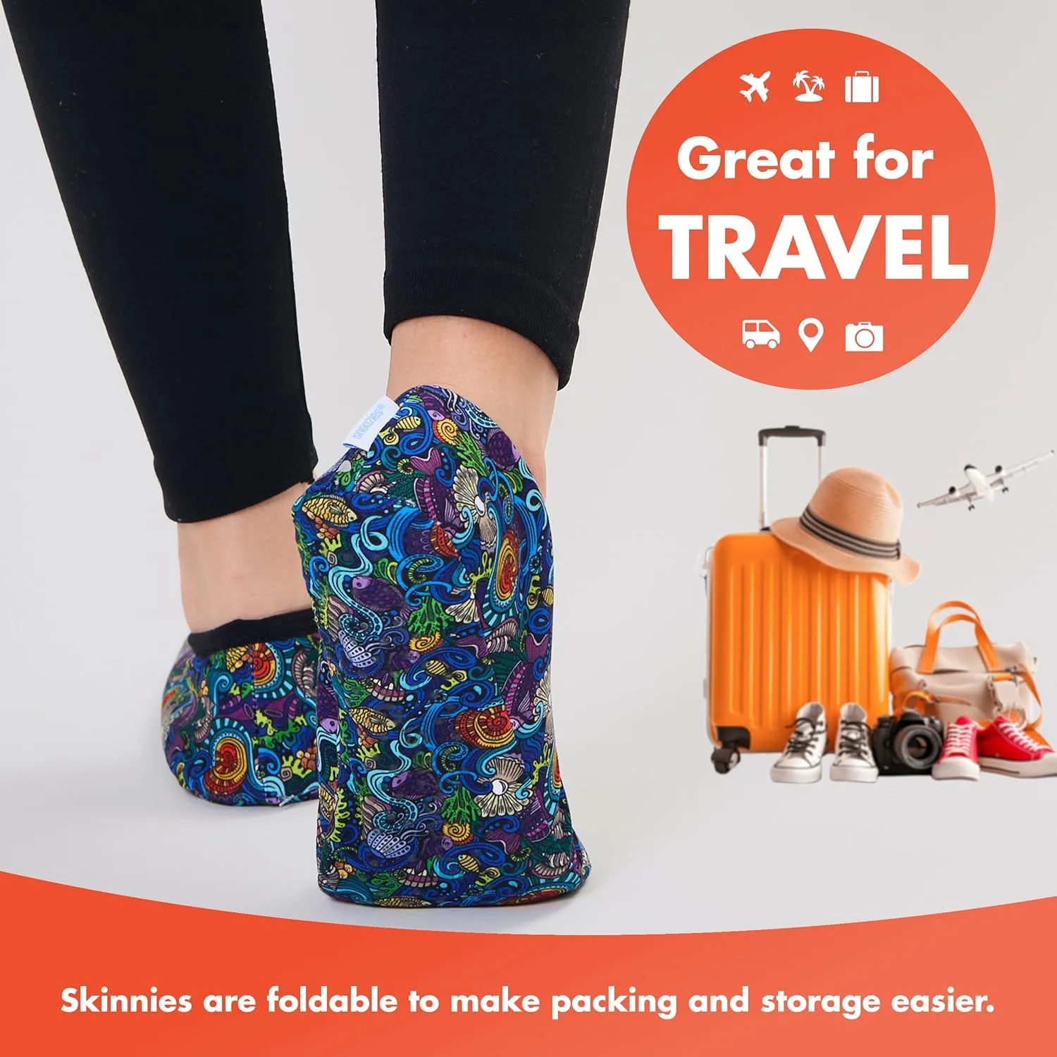 Snoozies Skinnies Slipper Socks Cozy, Foldable Slippers for Women, Non Slip Socks for Travel & Indoors - Bright Daisy