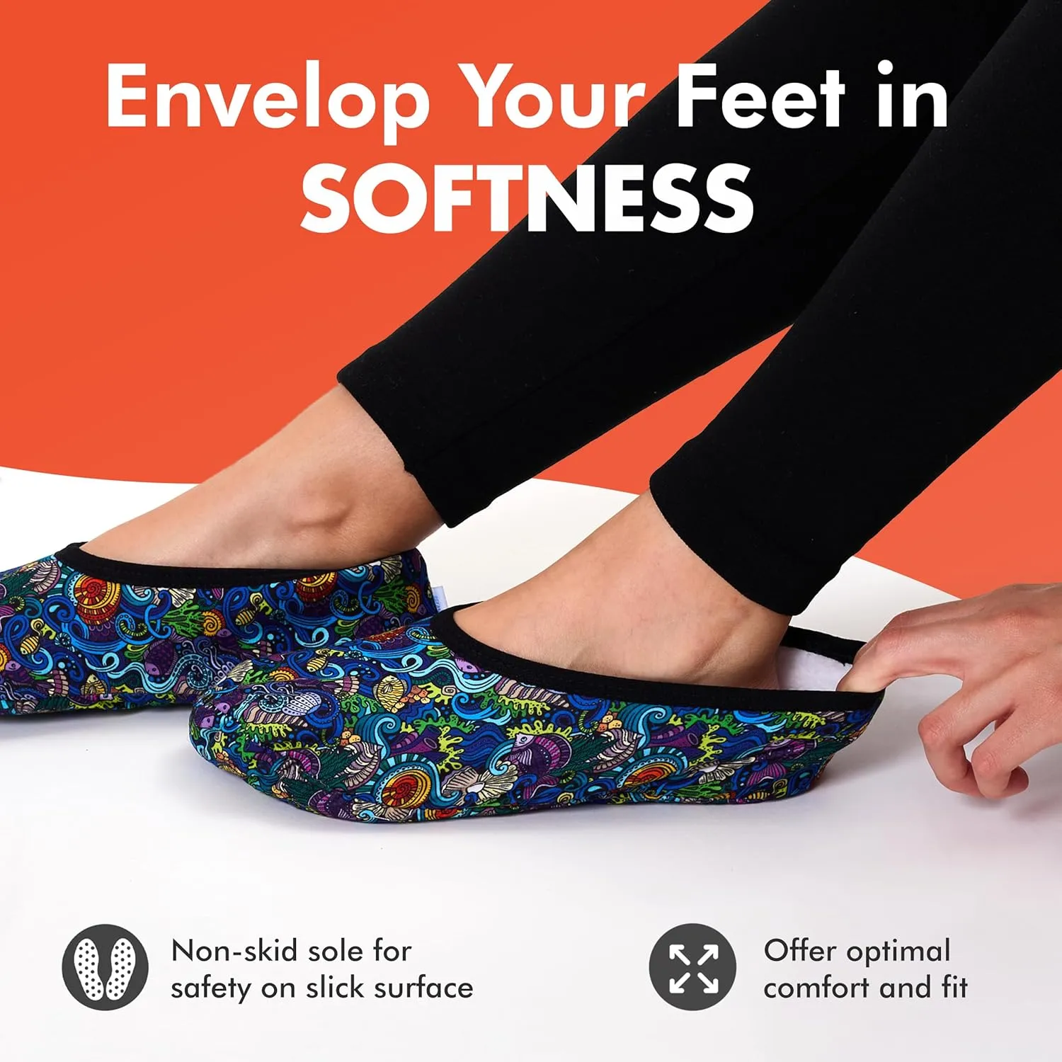 Snoozies Skinnies Slipper Socks Cozy, Foldable Slippers for Women, Non Slip Socks for Travel & Indoors - Bright Daisy