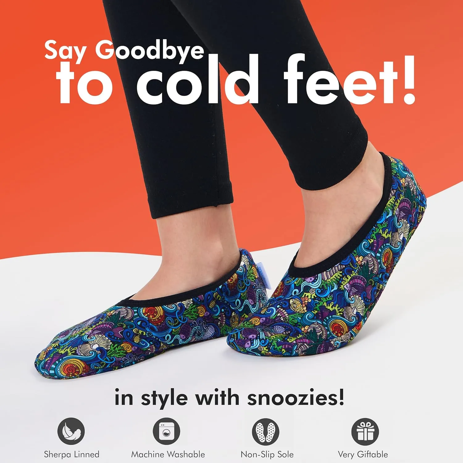 Snoozies Skinnies Slipper Socks Cozy, Foldable Slippers for Women, Non Slip Socks for Travel & Indoors - Bright Daisy