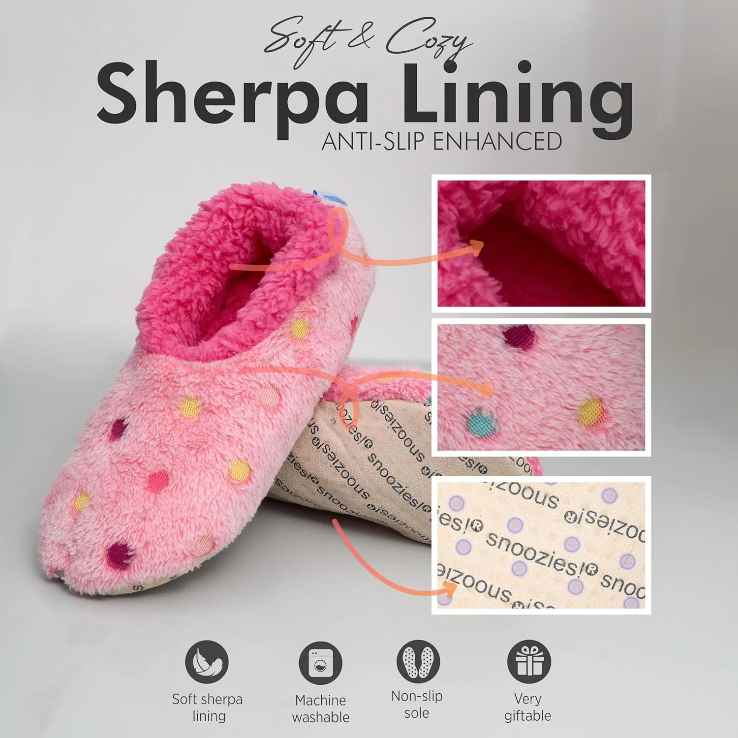 Snoozies Slippers for Women | Lotsa Dots Colorful Cozy Sherpa Slipper Socks | Womens House Slippers | Cozy Slippers for Women | Colorful Womens Fuzzy Slippers