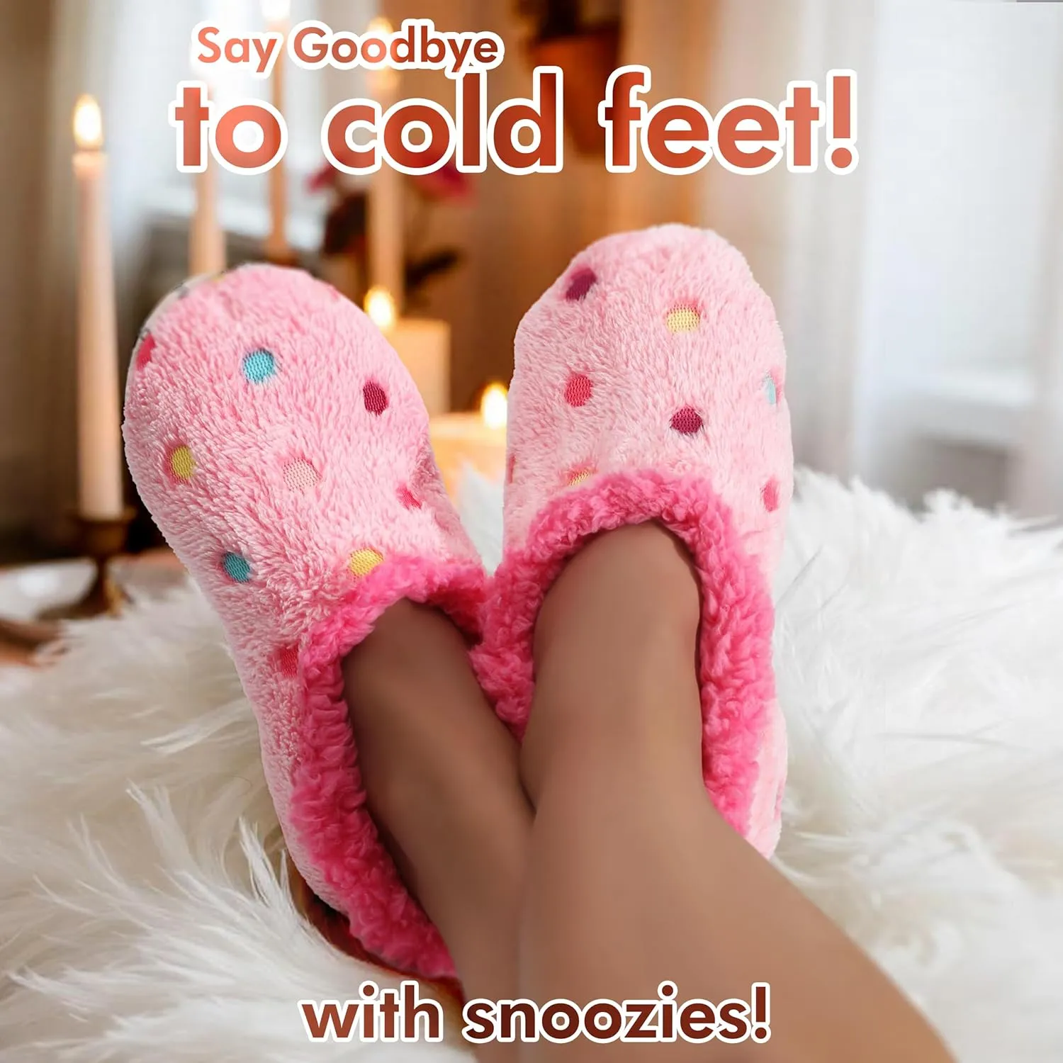 Snoozies Slippers for Women | Lotsa Dots Colorful Cozy Sherpa Slipper Socks | Womens House Slippers | Cozy Slippers for Women | Colorful Womens Fuzzy Slippers