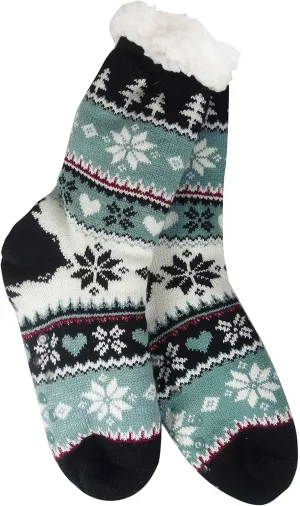 Snowflake Sherpa Thermal Knit Slipper Socks with Non-Slip Grippers