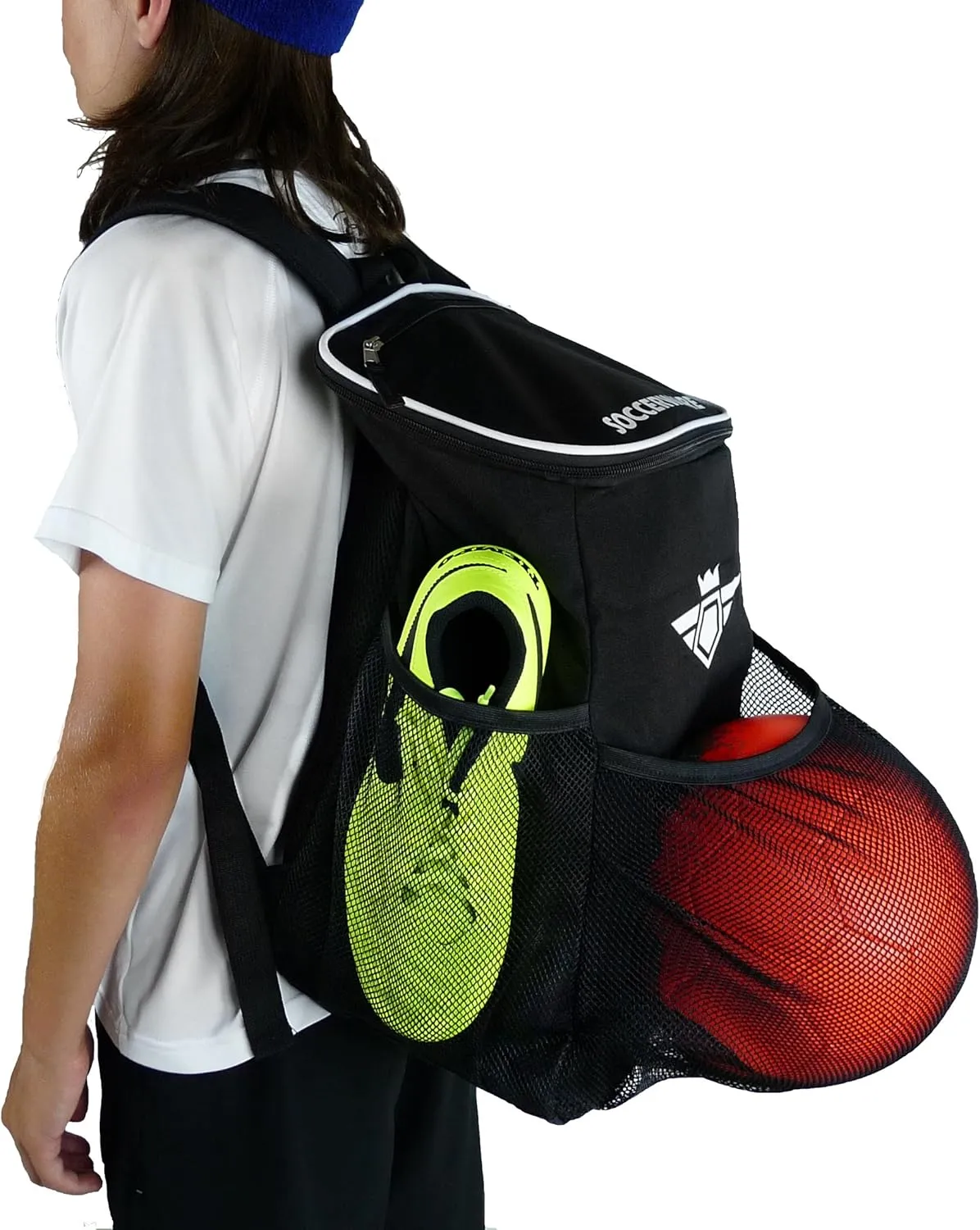 Soccer Backpack with Ball Holder Compartment - for Boys & Girls | Bag Fits All Soccer Equipment & Gym Gear (Black)