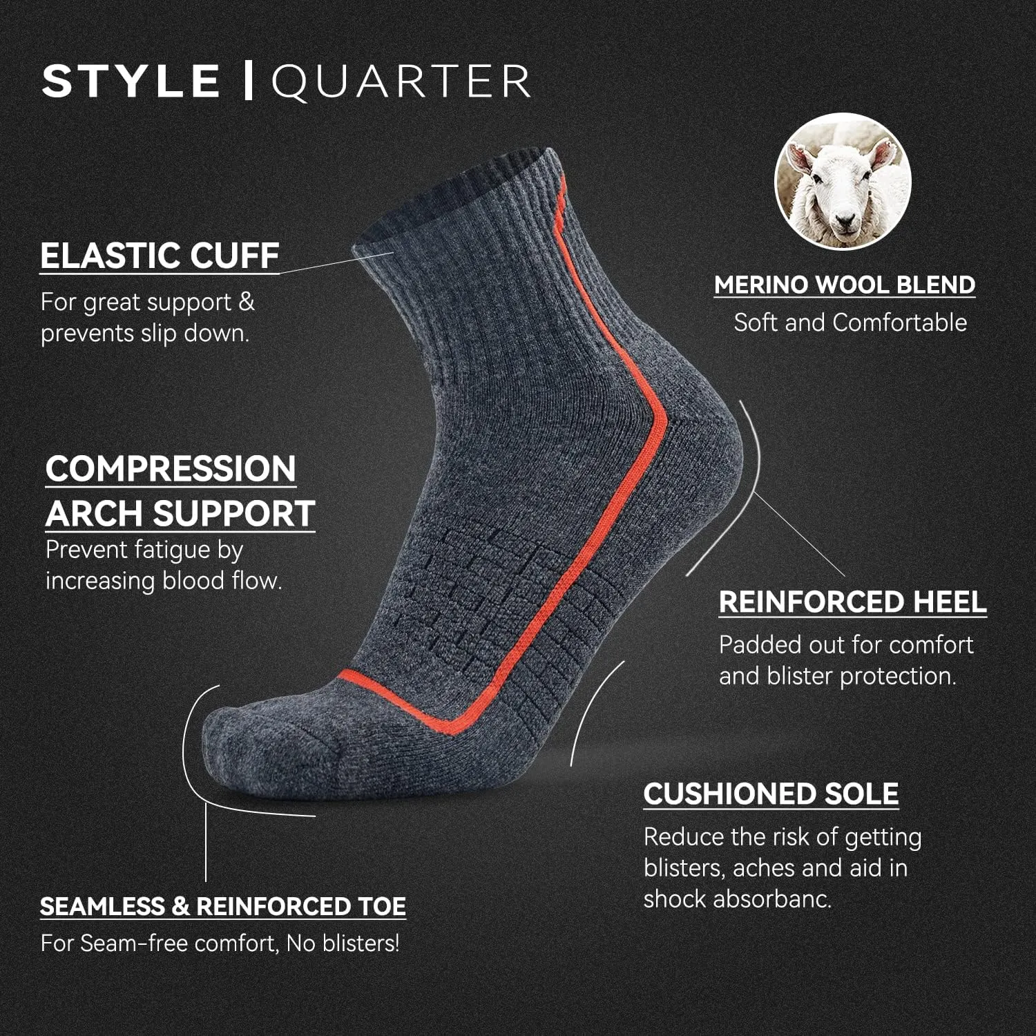 Socks Daze Merino Wool Blend Ankle Running Hiking Socks for Men Women Athletic Cushioned Quarter Walking Basketball Socks