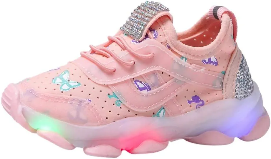 Soft Sole Light Up Sneaker for Boys Kids Childrens Lace-Up Non Slip Sport Shoes Outdoor Running Breathable Cozy Shoes