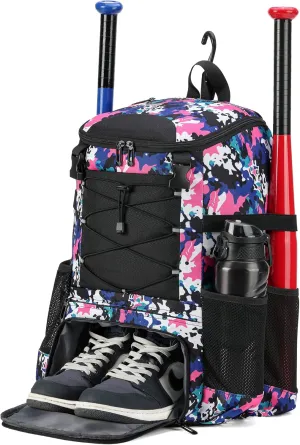 Softball Bag, Baseball Equipment Backpack for Youth Girls Adult, Lightweight With Shoe Compartment, Fence Hook for TBall, Bat, Helmet