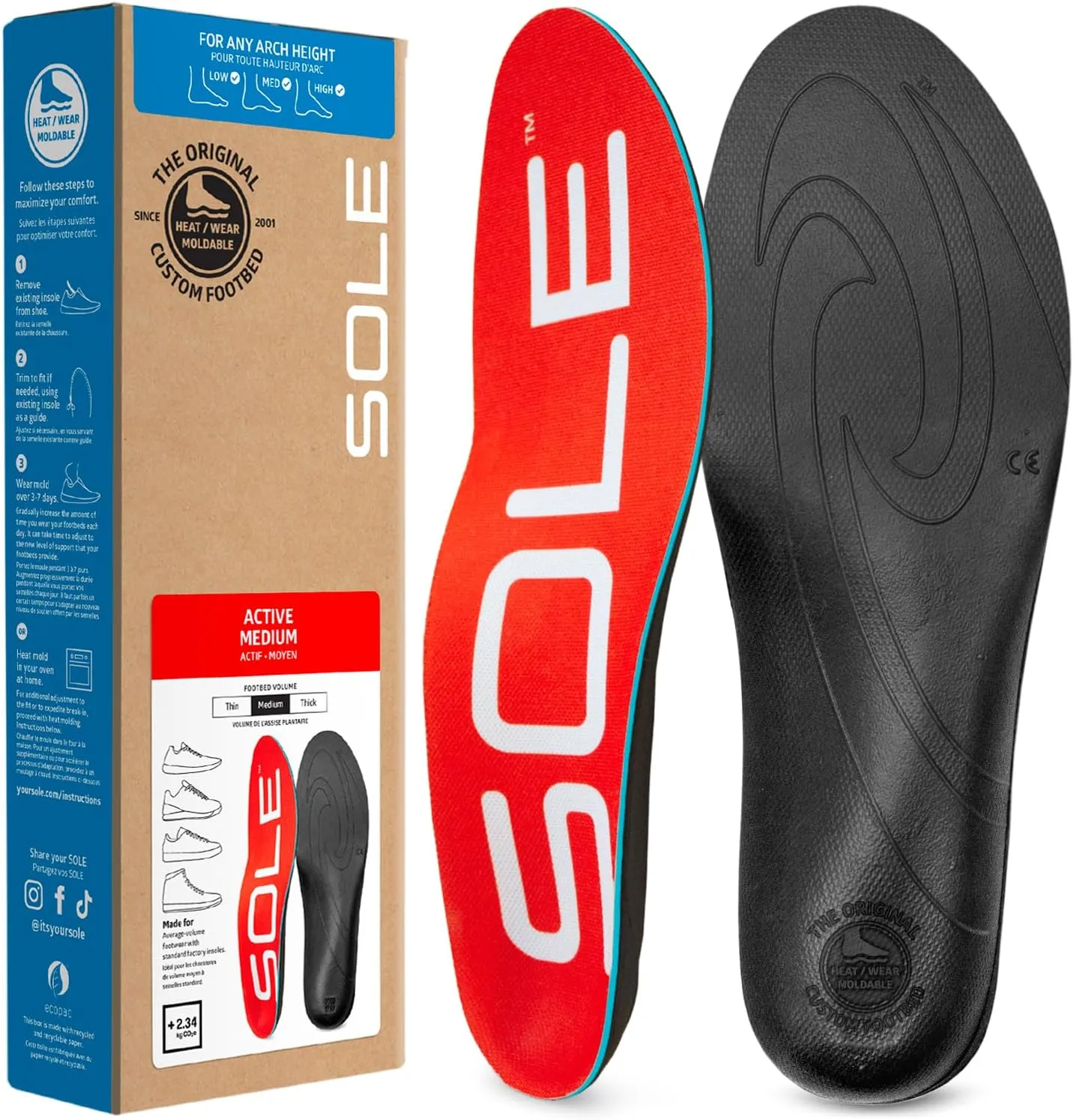 SOLE Active Medium - Plantar Fasciitis Relief Arch Support Insoles - Orthotic Shoe Inserts - Men's Size 10/Women's Size 12