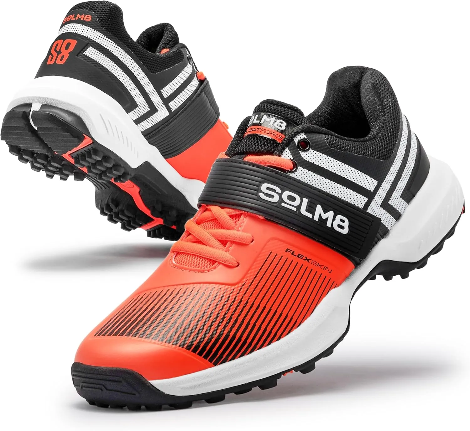 SOLM8 S8 Cricket Shoes - Rubber Spikes Professional Cleats for Outdoor Turf and Field Sports Gel Cushioned Insole