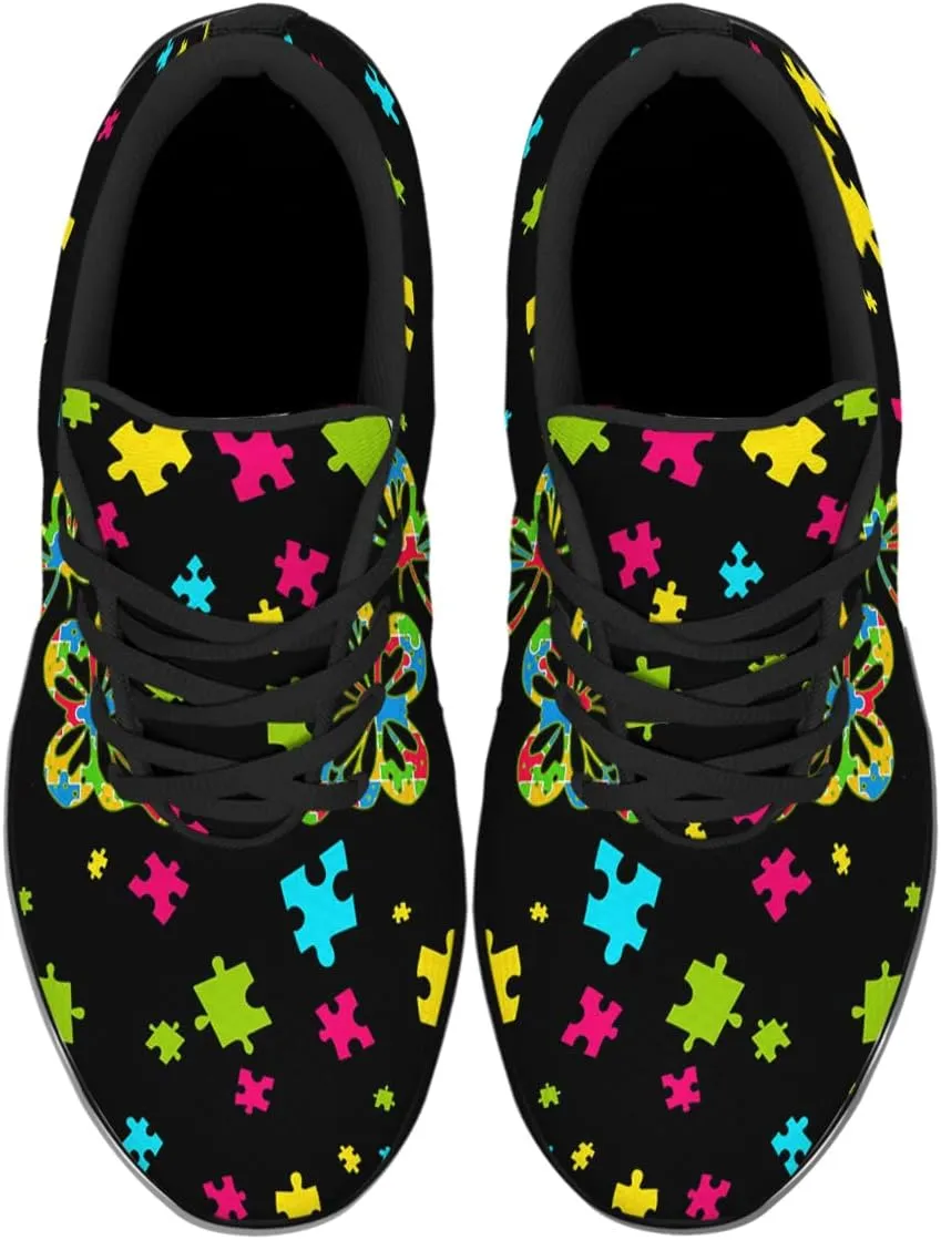 Sonzj-II Autism Shoes Women Men Lightweight Breathable Running Sneaker Autism Awareness Puzzle Pattern Tennis Walking Gym Shoes