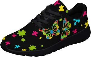 Sonzj-II Autism Shoes Women Men Lightweight Breathable Running Sneaker Autism Awareness Puzzle Pattern Tennis Walking Gym Shoes