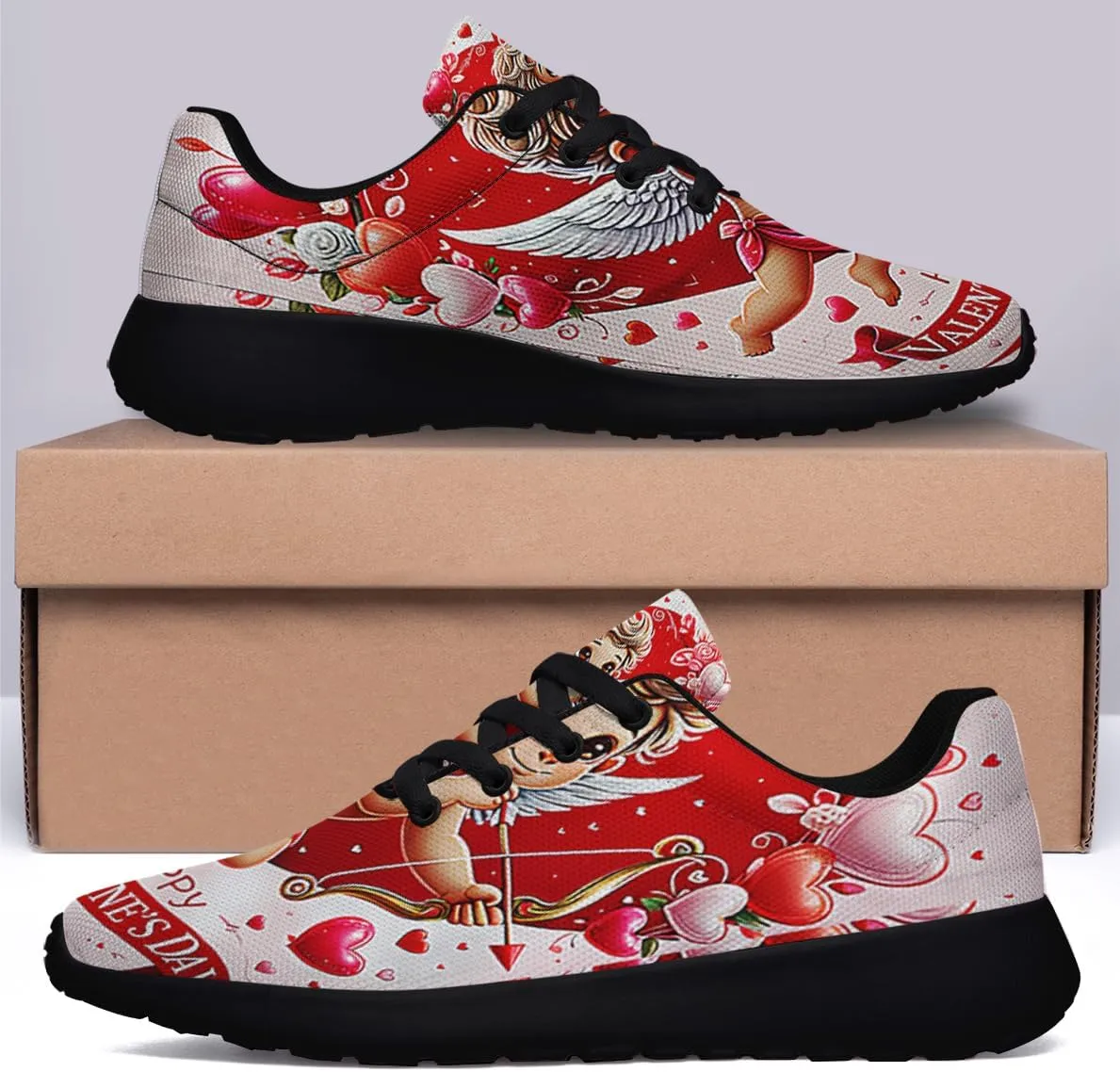 Sonzj-II Happy Valentine's Day Running Shoes Anti-Slip Lace Up Athletic Walking Sneakers Valentine Gift for Lover