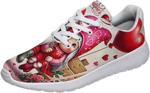 Sonzj-II Happy Valentine's Day Shoes for Women Anti-Slip Lace Up Athletic Walking Running Sneakers