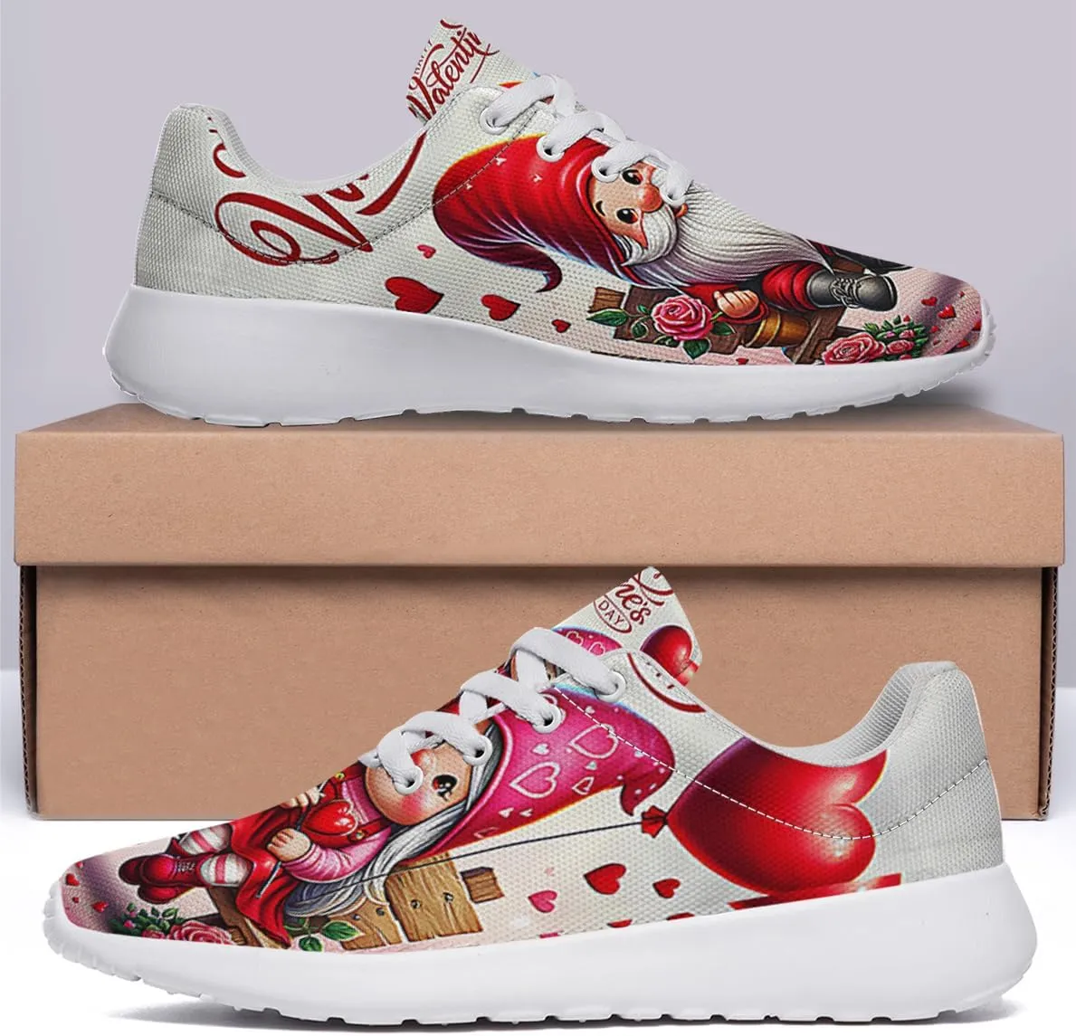 Sonzj-II Happy Valentine's Day Shoes for Women Anti-Slip Lace Up Athletic Walking Running Sneakers