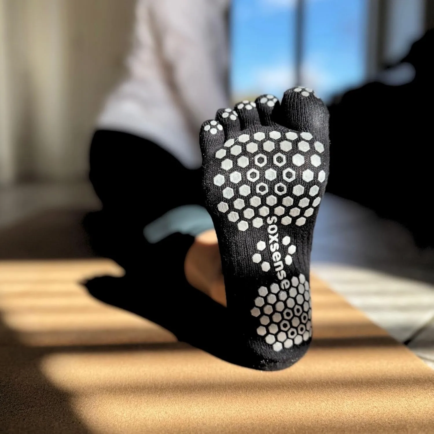 Soxsense Pilates Grip Toe Socks for Women & Men, Cushioned Low-Cut Five Finger Socks Non Slip for Yoga, Barre, Gym