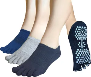 Soxsense Pilates Grip Toe Socks for Women & Men, Cushioned Low-Cut Five Finger Socks Non Slip for Yoga, Barre, Gym