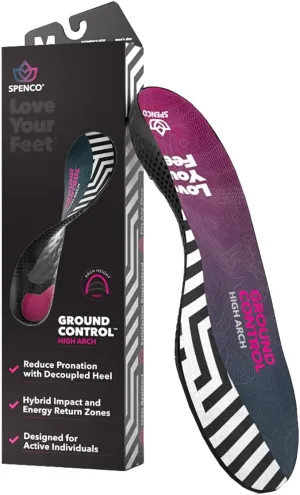 Spenco Ground Control Shoe Insoles for Women and Men, High Arch, Women's 13-14 / Men's 12-13