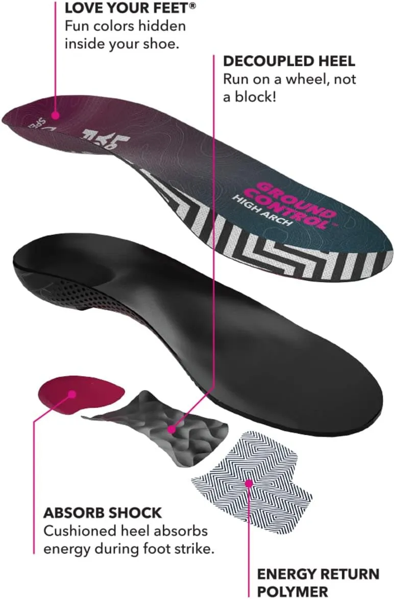 Spenco Ground Control Shoe Insoles for Women and Men, High Arch, Women's 13-14 / Men's 12-13