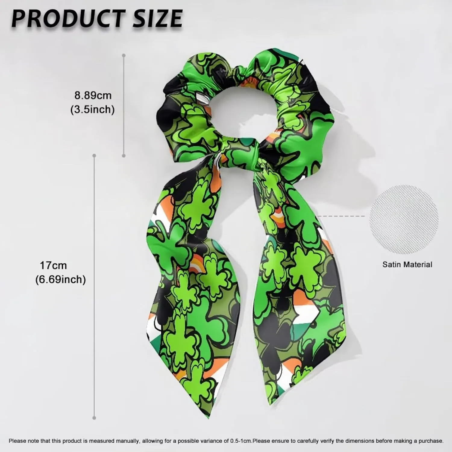 St. Patrick‘s Day Bow Hair Ties Trendy Hair Scrunchies for Women Elastic Hair Ribbon with Long Tails Set of 2 Four-Leaf Clover Silk Hair Ties for Travel Hair Scrunchies Scarf for Teens
