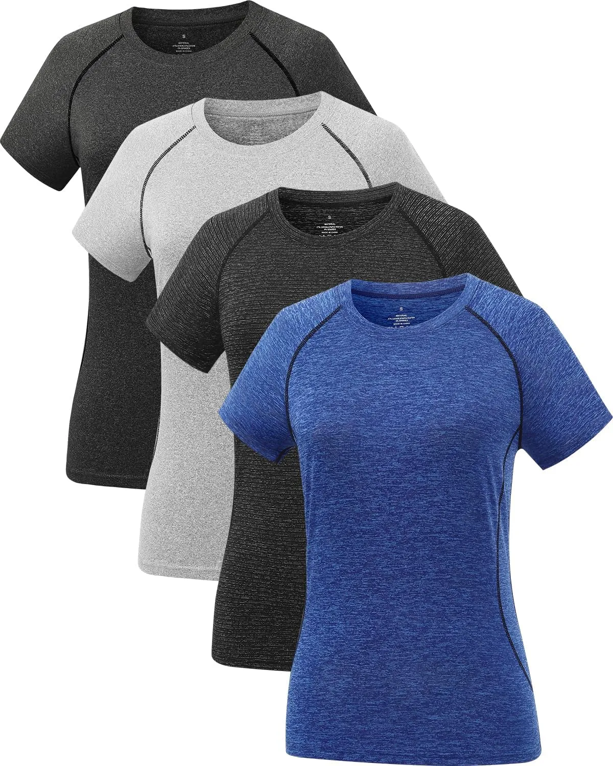 Star Vibe 4 Pack Women's Compression Shirt Short Sleeve Workout Tops Dry Fit Athletic Baselayer Gym Yoga Running T-Shirt