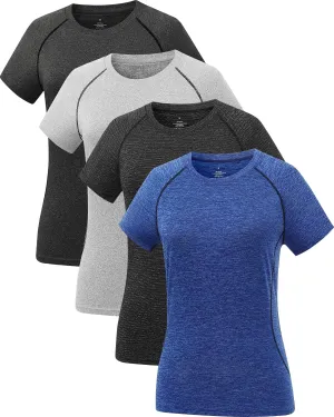 Star Vibe 4 Pack Women's Compression Shirt Short Sleeve Workout Tops Dry Fit Athletic Baselayer Gym Yoga Running T-Shirt