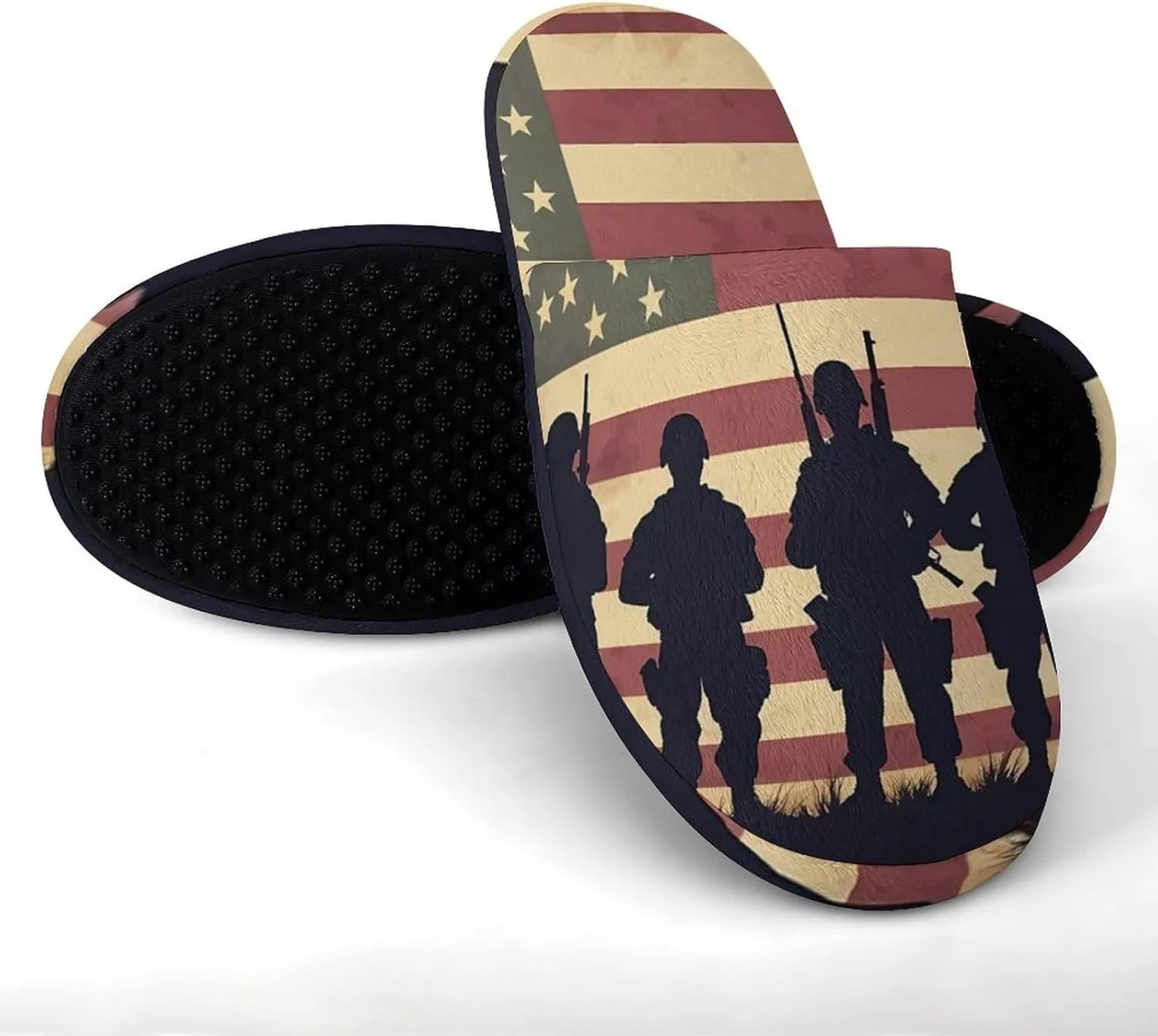 State U.S Flag Military Soldiers Army Mens Slippers Warm House Shoes Cotton Slippers Home Bedroom Slippers Casual Shoes