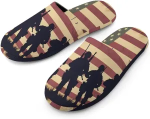 State U.S Flag Military Soldiers Army Mens Slippers Warm House Shoes Cotton Slippers Home Bedroom Slippers Casual Shoes