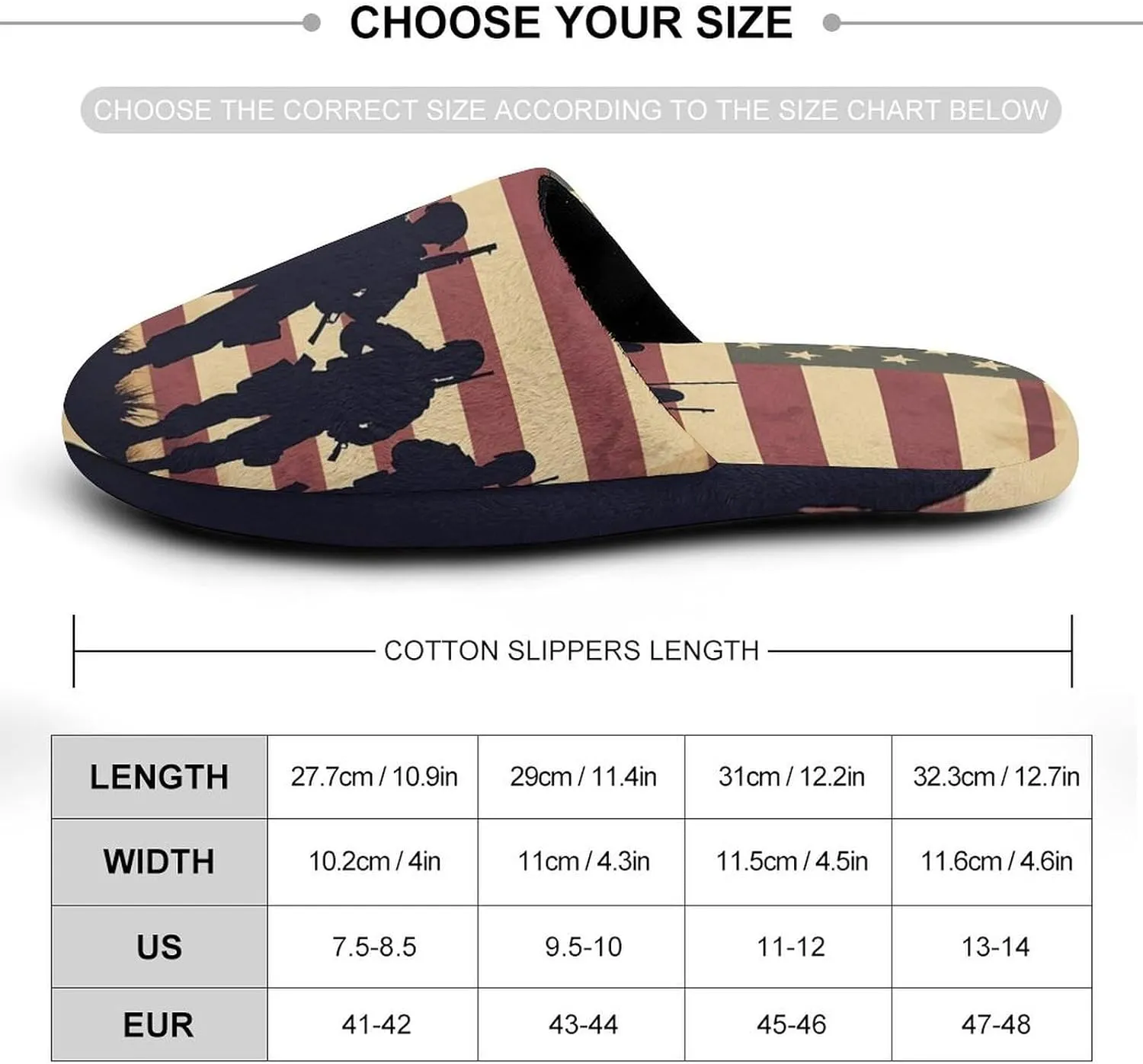 State U.S Flag Military Soldiers Army Mens Slippers Warm House Shoes Cotton Slippers Home Bedroom Slippers Casual Shoes