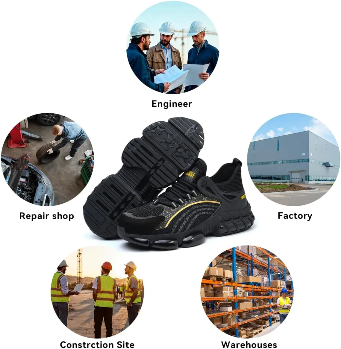 Steel Toe Shoes for Men Women Lightweight Safety Sneakers Composite Toe Work Shoes Puncture Proof Industrial Construction Shoes Black