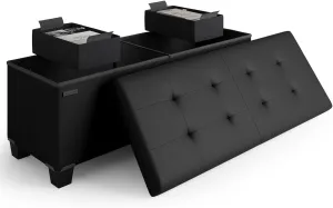 STORAGEBUD Storage Ottoman Bench with Bins, 43-in Storage Bench for Bedroom End of Bed, Folding Foot Rest Ottoman for Living Room Max 660lbs, Faux Leather Ottomans, Black