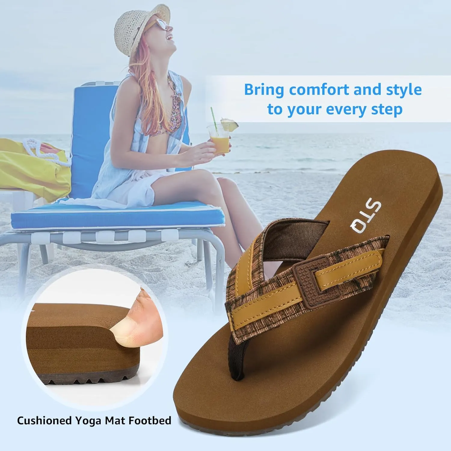 STQ Orthopedic Flip Flops for Women丨Beach Sandals with Arch Support for Plantar Fasciitis Relief