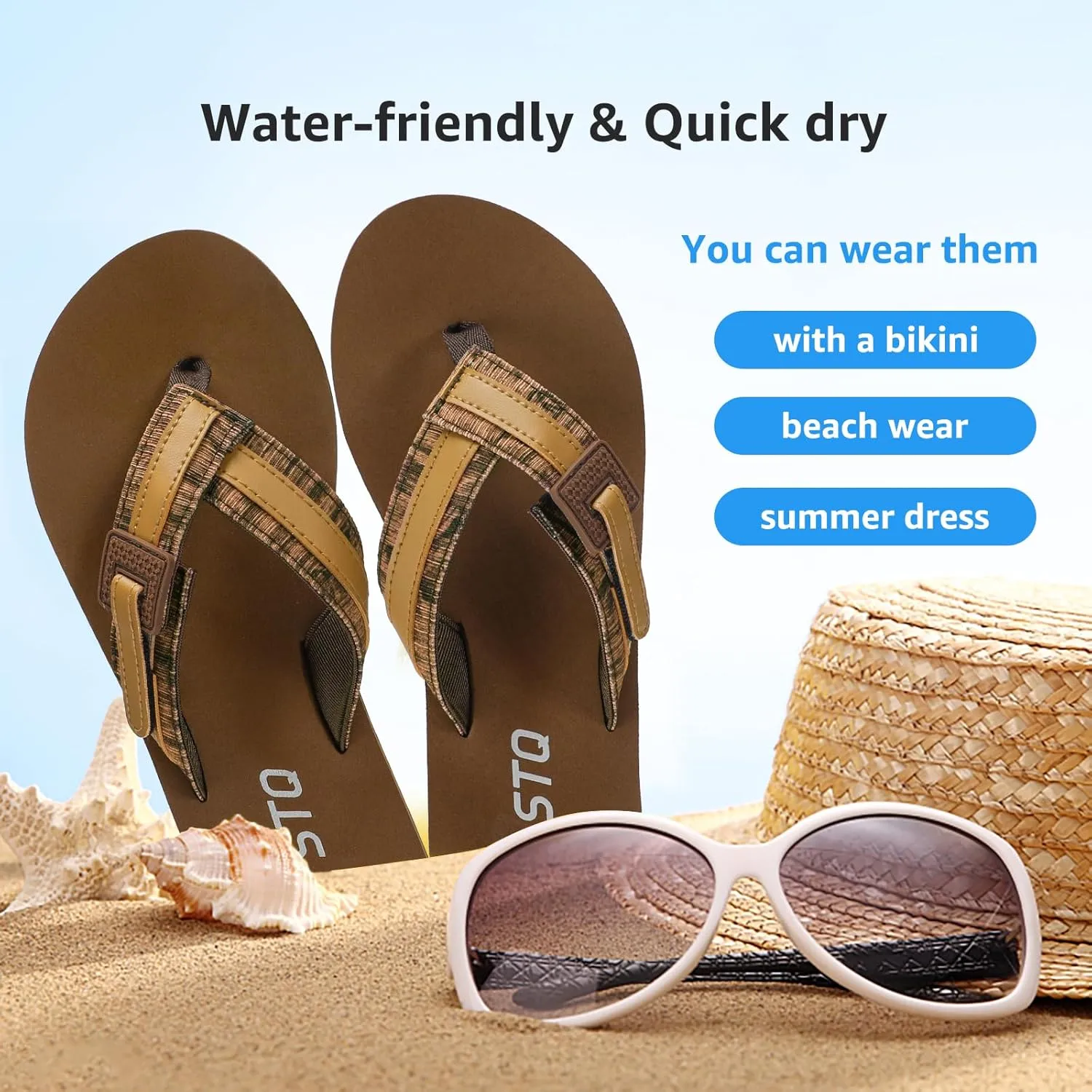 STQ Orthopedic Flip Flops for Women丨Beach Sandals with Arch Support for Plantar Fasciitis Relief