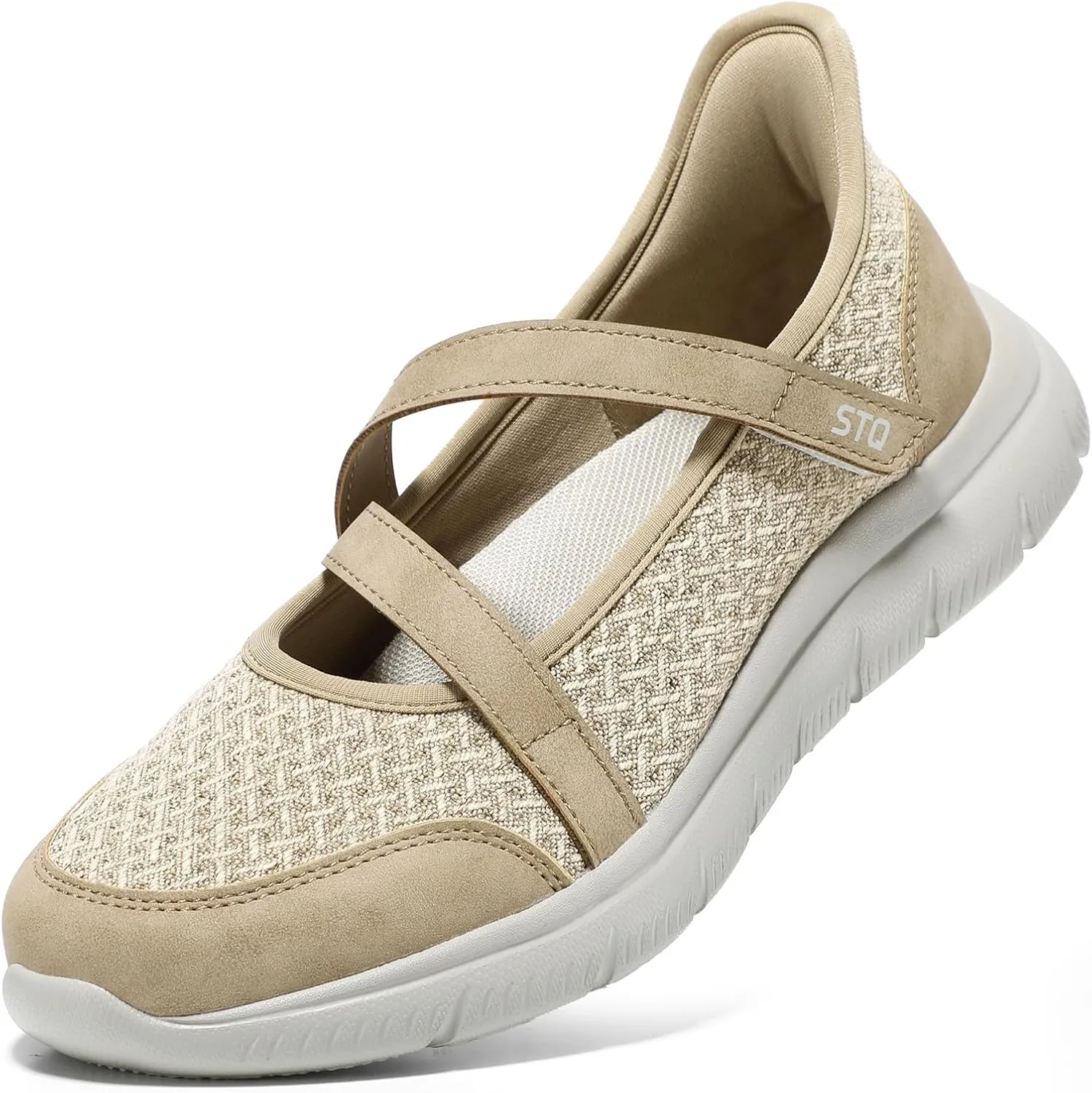 STQ Wide Toe Box Sneakers Womens Adjustable Mary Jane Walking Shoes
