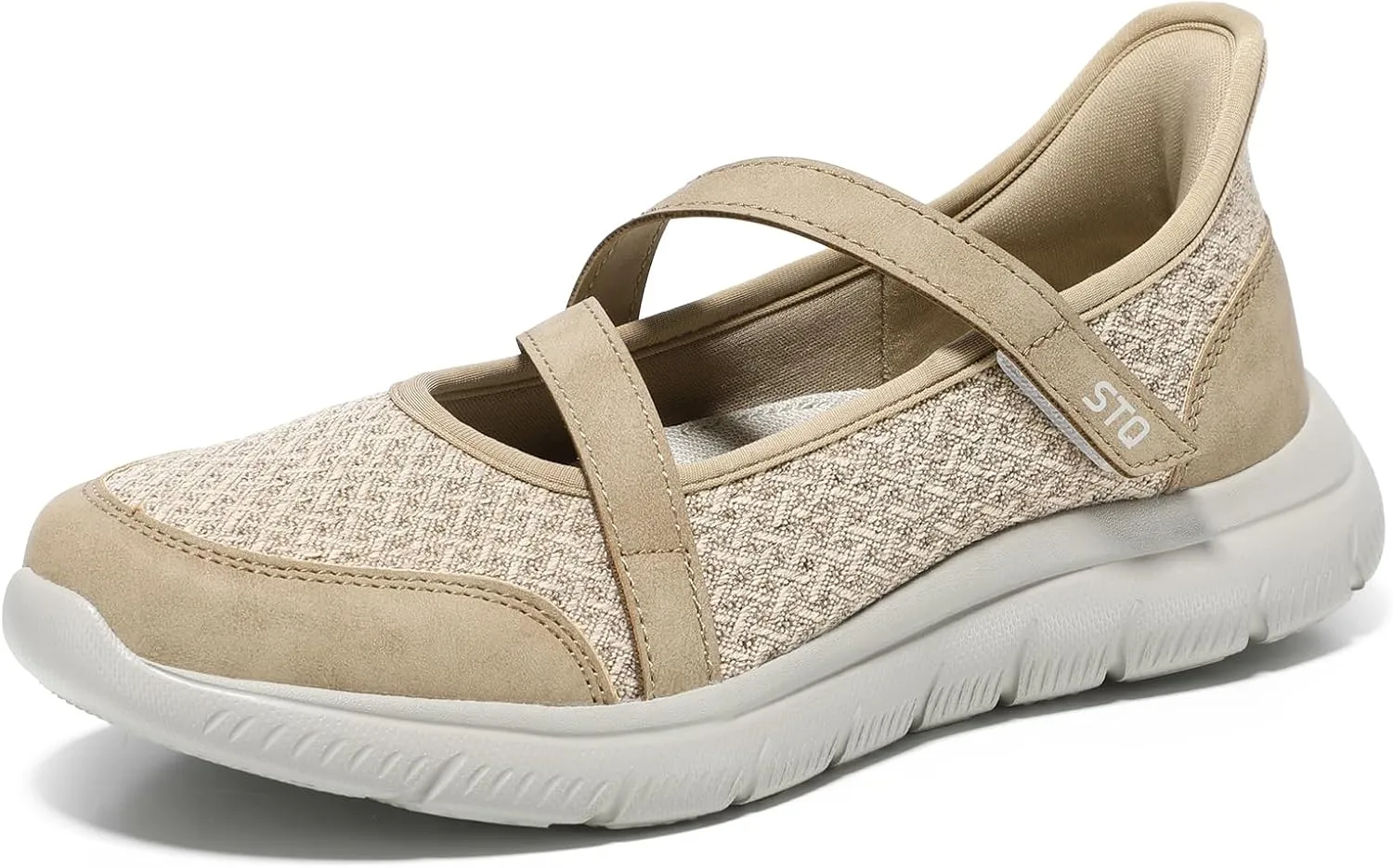 STQ Wide Toe Box Sneakers Womens Adjustable Mary Jane Walking Shoes