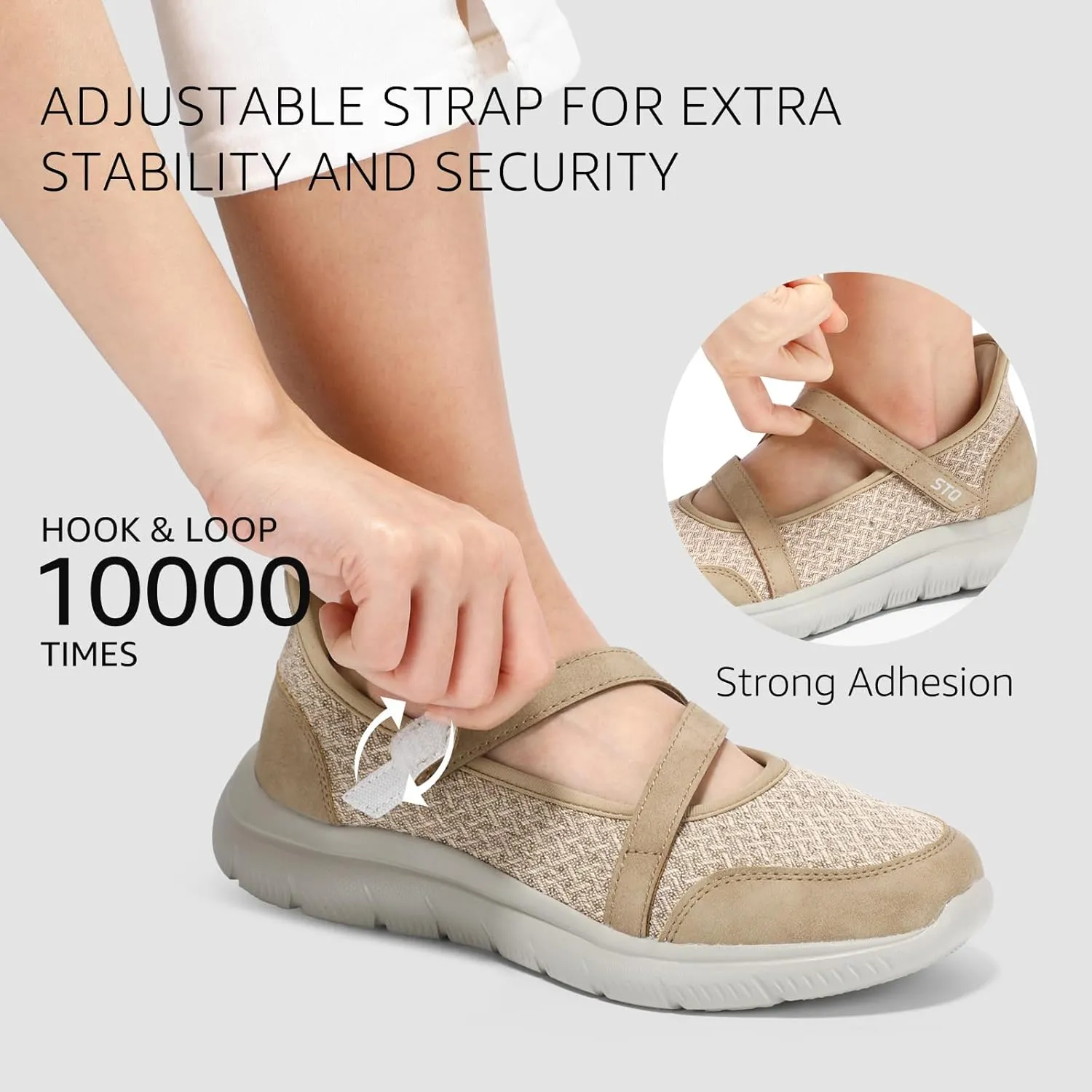 STQ Wide Toe Box Sneakers Womens Adjustable Mary Jane Walking Shoes
