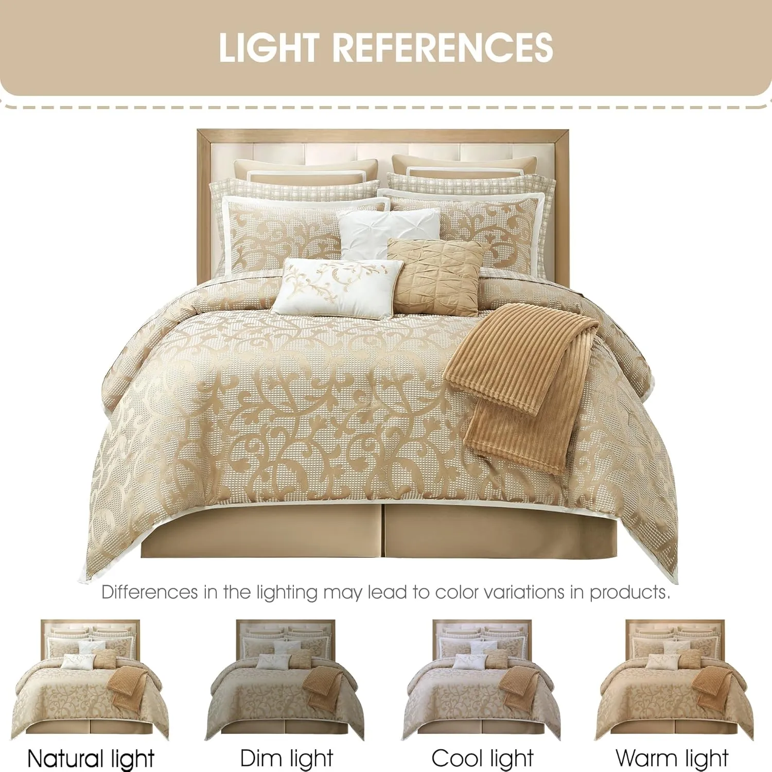 Stratford Park Taupe Paisley Cal King Comforter Set, 14 Piece, Jacquard All Season Premium Bedding Set,1 Flat Sheet,1 Fitted Sheet, Pillow Shams Bedskirt